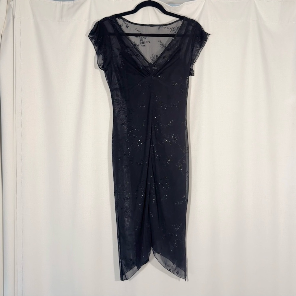 Vintage Rampage Black Midi Dress w/ Sparkly Floral Detailing